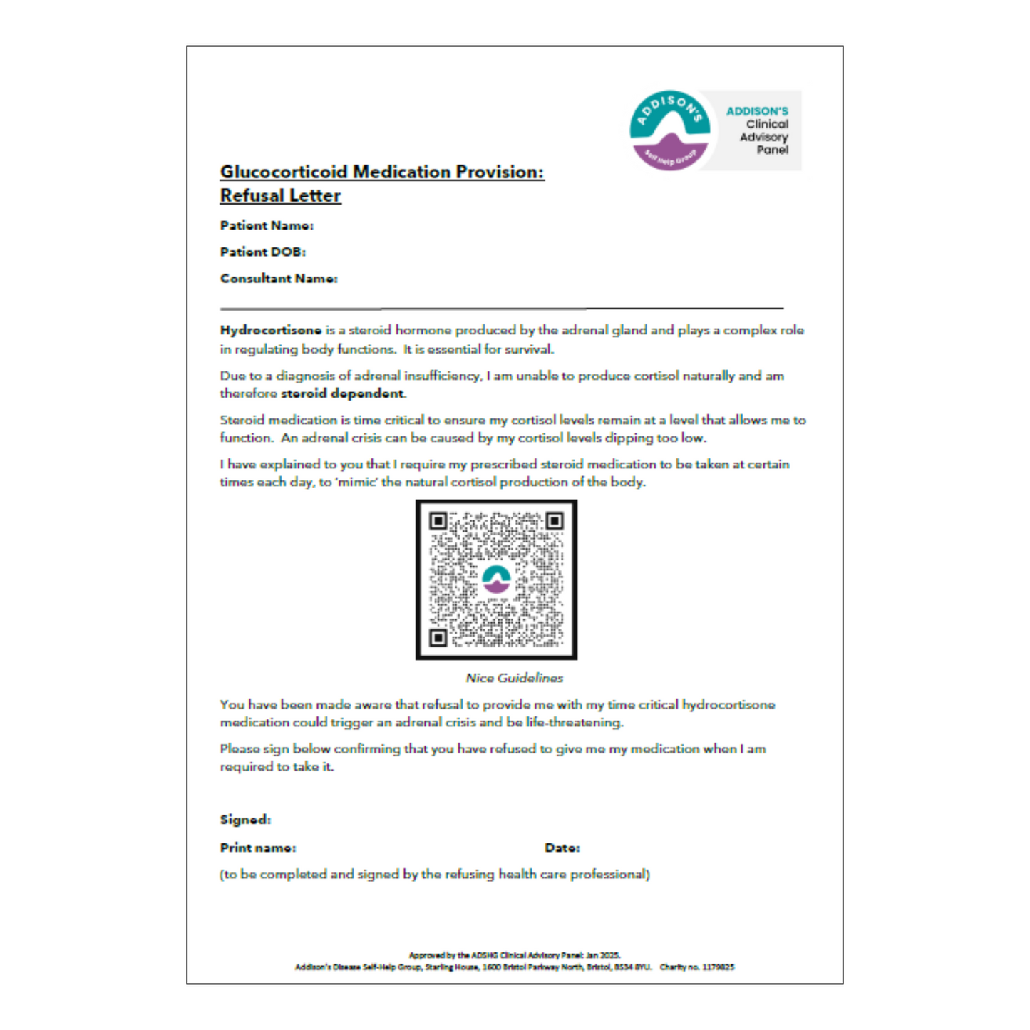 Glucocorticoid Medication Refusal Letter